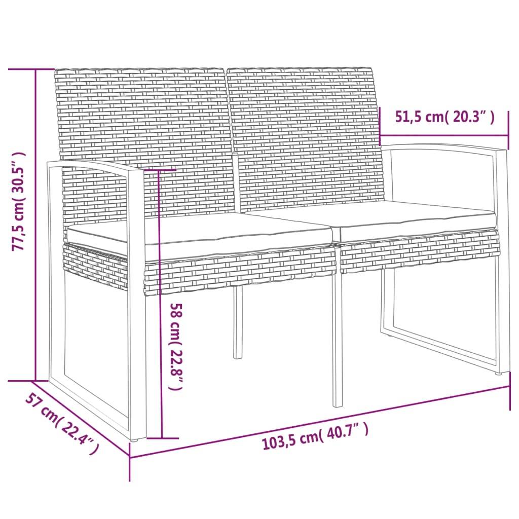 ComfortXL - Banc de Jardin 2 Places Plastique Aspect Rotin avec Coussins Crème Noir 103cm – ComfortXL Outdoor Living - Image 7