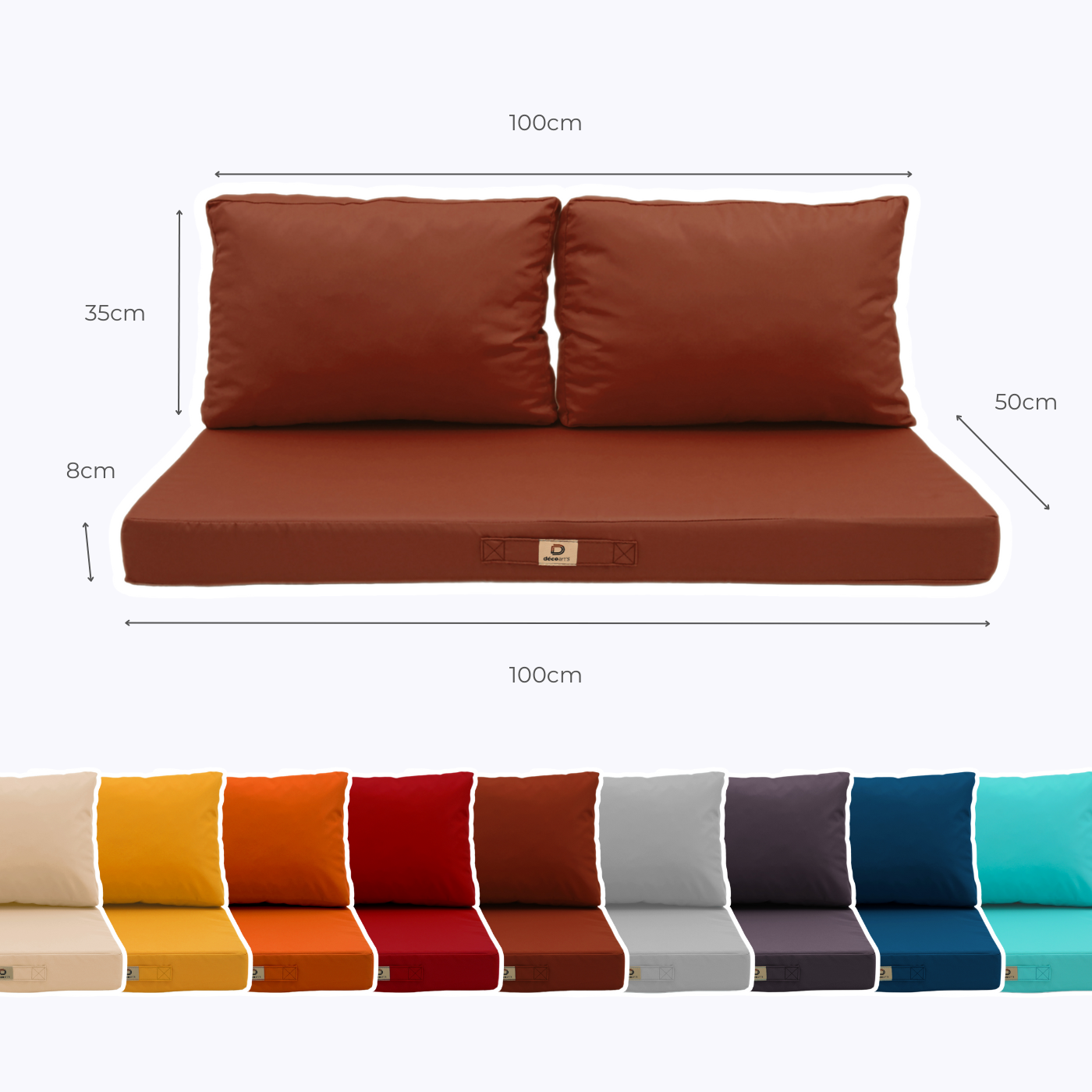 Coussins pour salon de jardin déhoussable 100x50cm Terracotta - Déco arts - Image 5