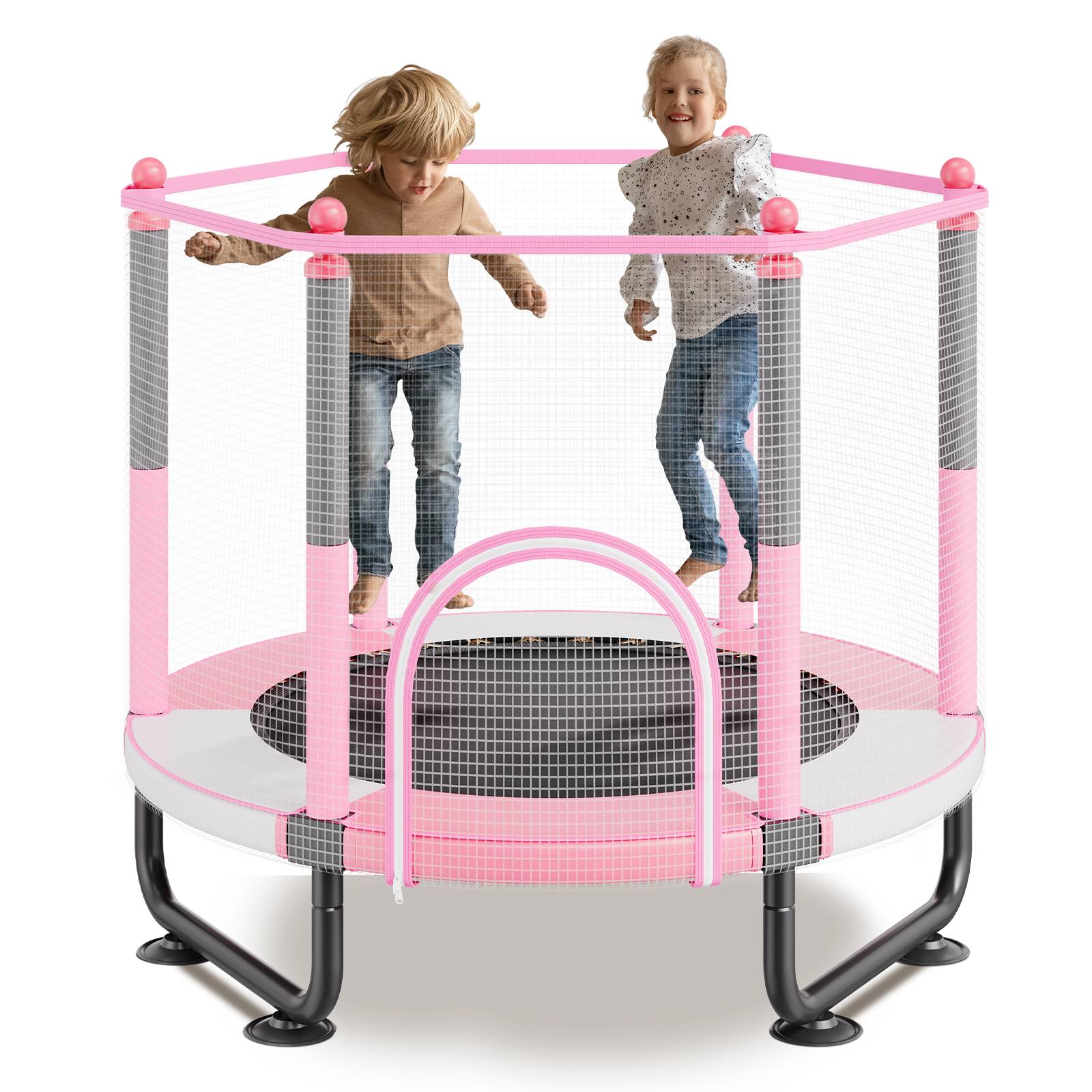 Vevor - VEVOR mini trampoline enfant 1545 mm, filet de sécurité 360°, panier de basket et balle, pour enfants 3+ ans, rose