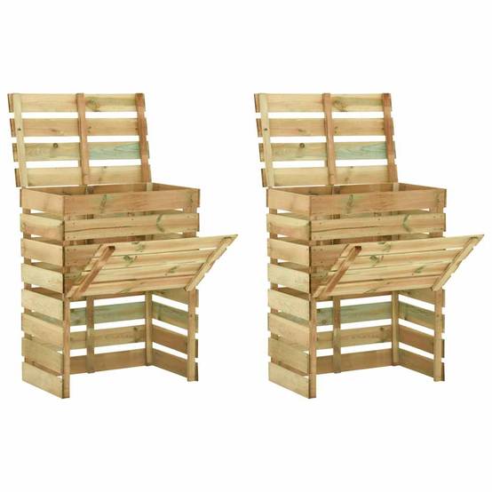 ComfortXL - Lot de 2 Composteurs Jardin Bois Pin Imprégné à Lattes 80x50x100 cm Compostage Naturel Brun - ComfortXL Outdoor Living - Image 1