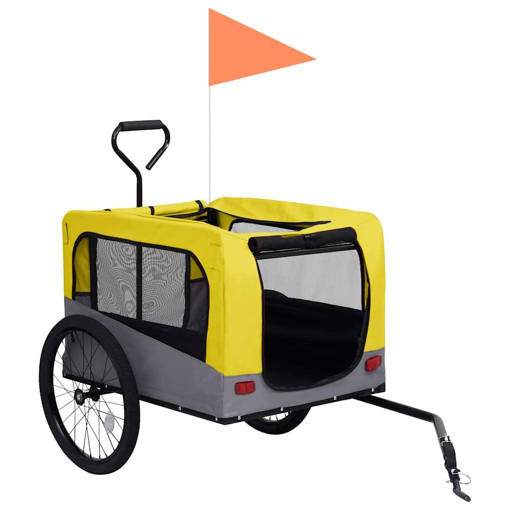 Remorque vélo poussette 2-en-1 acier et tissu oxford jaune et gris 131 x 63.5 x 107 cm - PANGIVO - Image 3