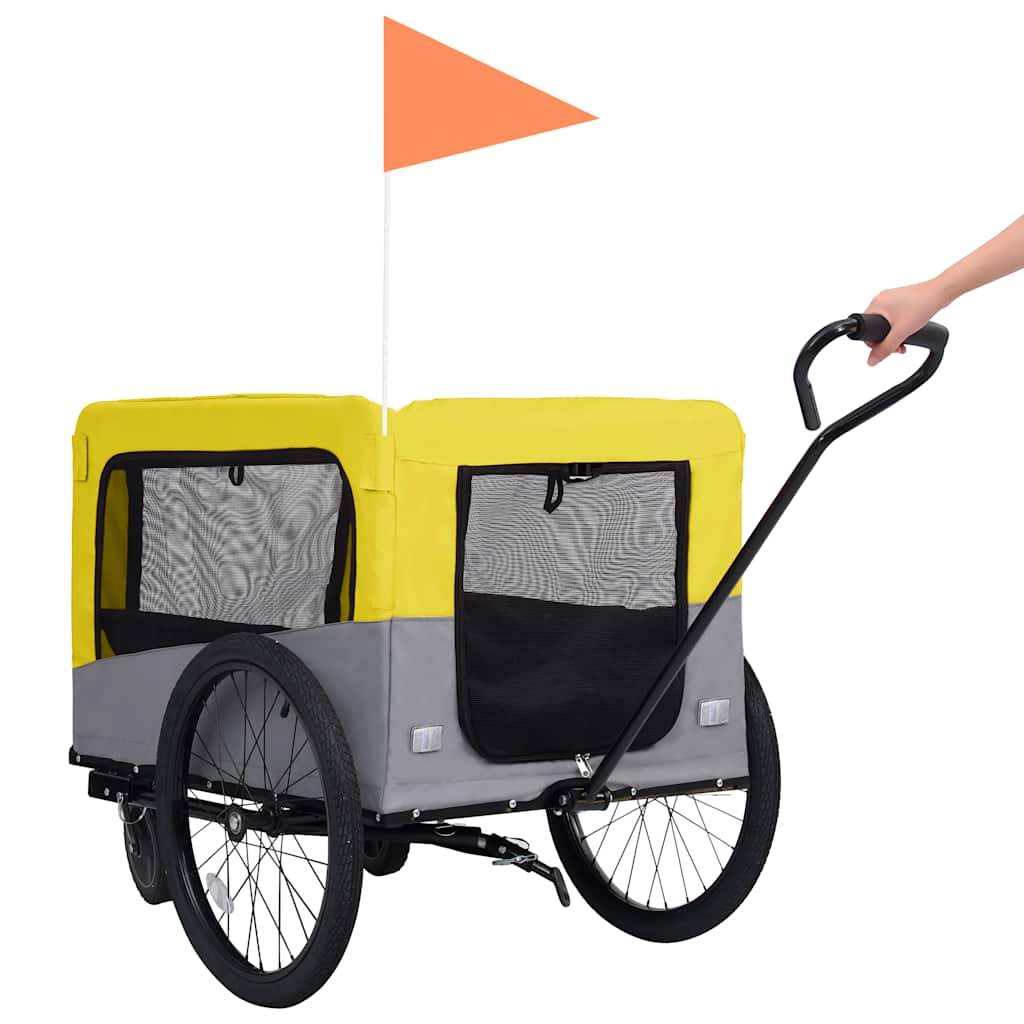 Remorque vélo poussette 2-en-1 acier et tissu oxford jaune et gris 131 x 63.5 x 107 cm - PANGIVO - Image 6