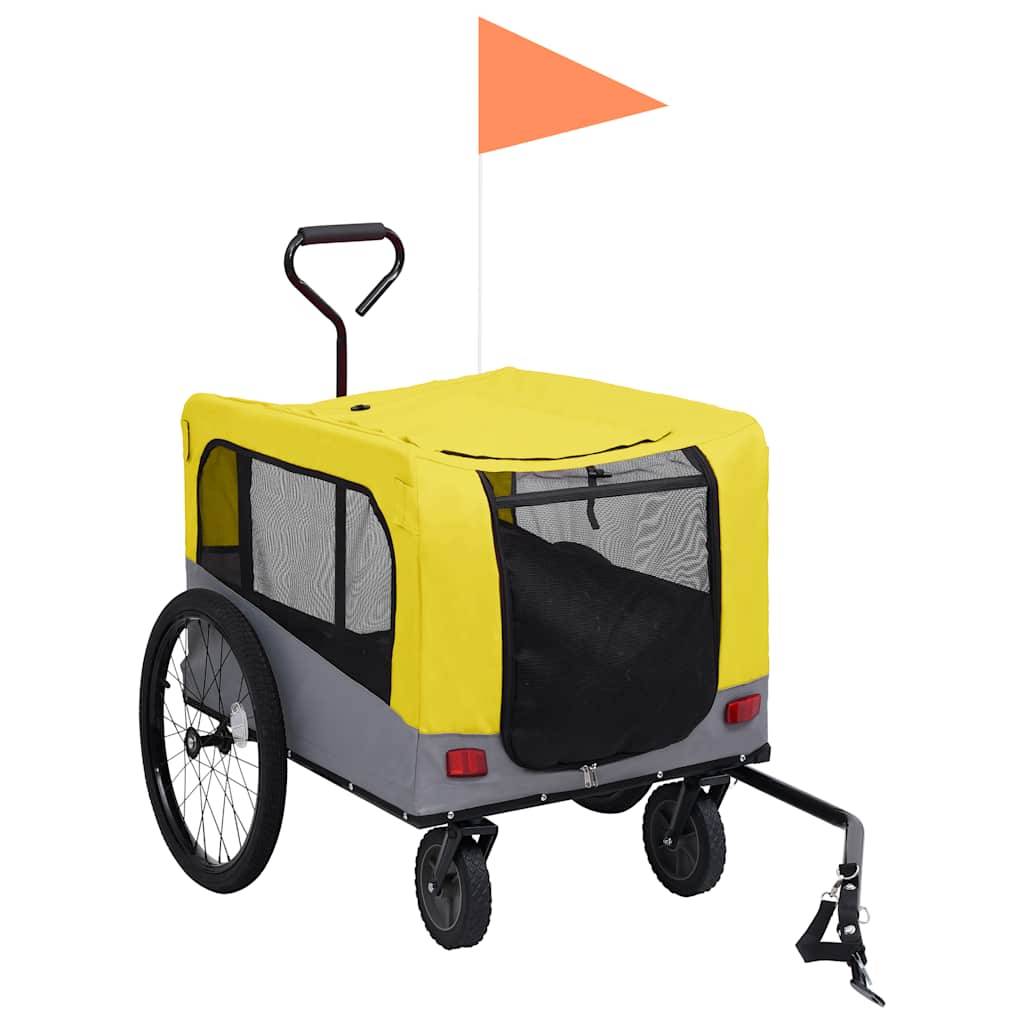 Remorque vélo poussette 2-en-1 acier et tissu oxford jaune et gris 131 x 63.5 x 107 cm - PANGIVO - Image 2