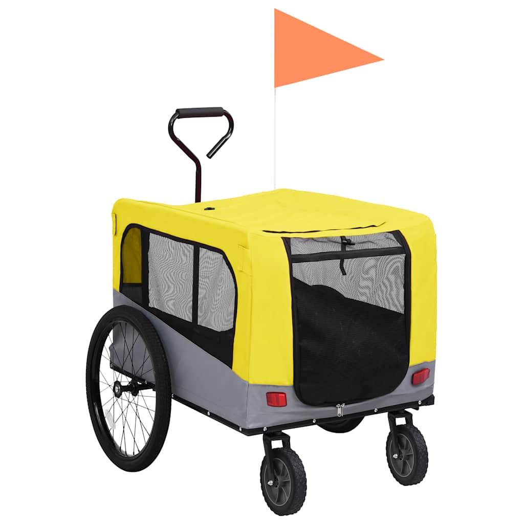 Remorque vélo poussette 2-en-1 acier et tissu oxford jaune et gris 131 x 63.5 x 107 cm - PANGIVO - Image 1