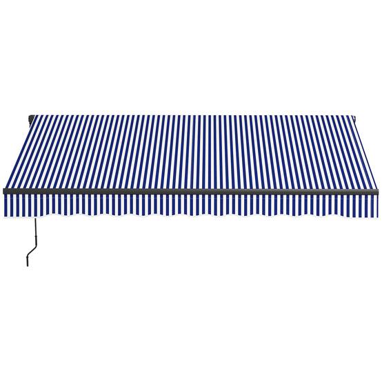 Store banne manuel rétractable store pour balcon inclinaison réglable manivelle cadre en aluminium polyester bleu blanc - Image 2