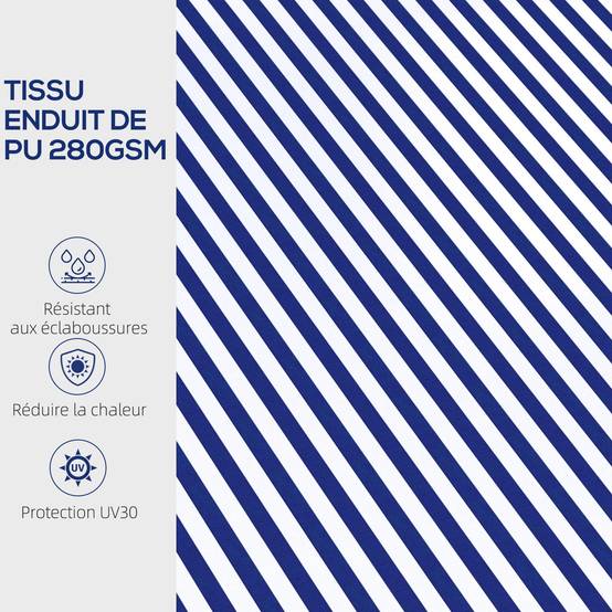 Store banne manuel rétractable store pour balcon inclinaison réglable manivelle cadre en aluminium polyester bleu blanc - Image 8