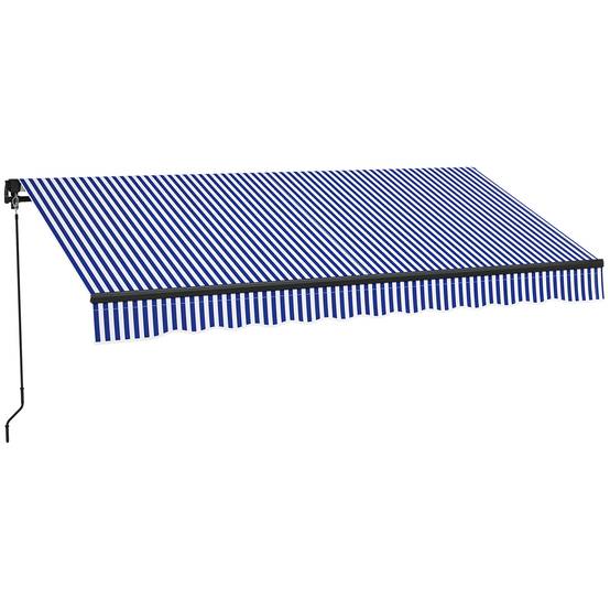 Store banne manuel rétractable store pour balcon inclinaison réglable manivelle cadre en aluminium polyester bleu blanc - Image 1