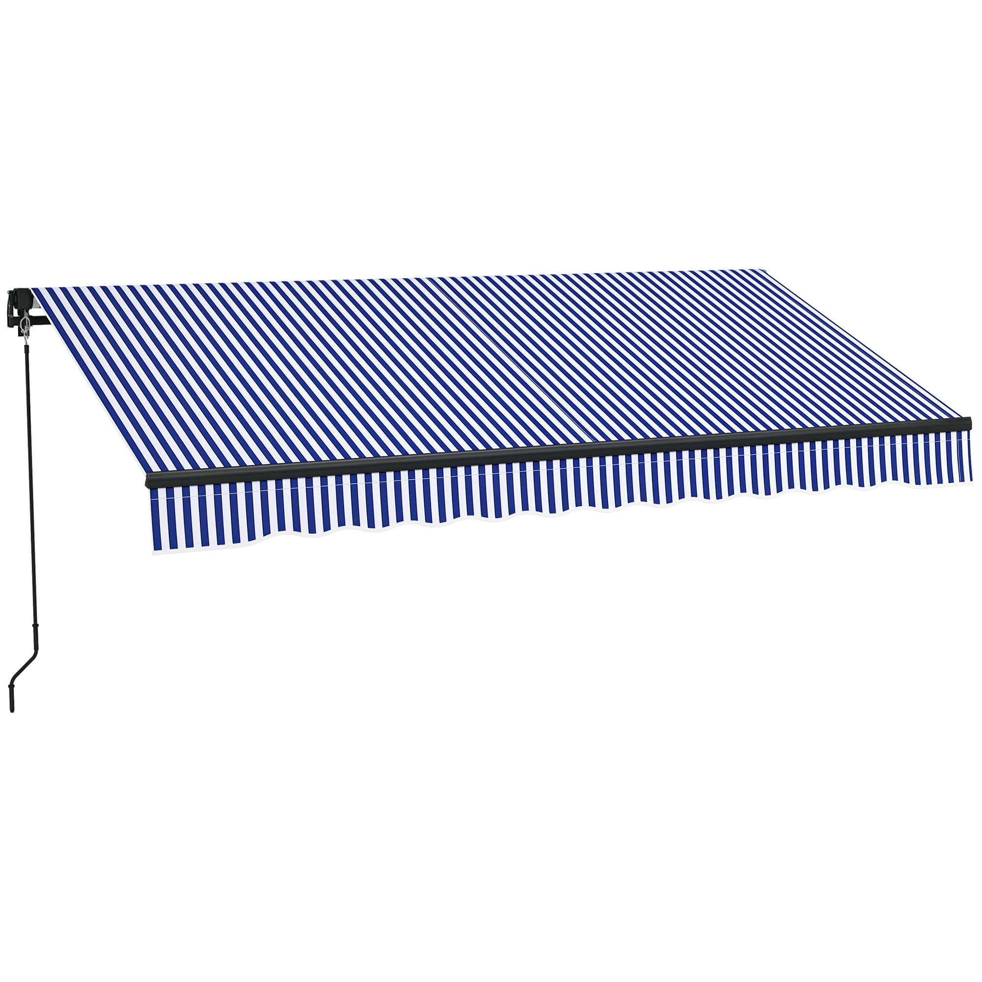 Store banne manuel rétractable store pour balcon inclinaison réglable manivelle cadre en aluminium polyester bleu blanc - Image 1