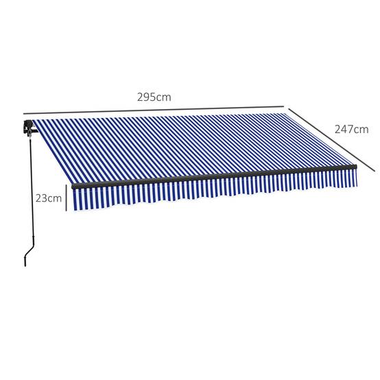 Store banne manuel rétractable store pour balcon inclinaison réglable manivelle cadre en aluminium polyester bleu blanc - Image 5