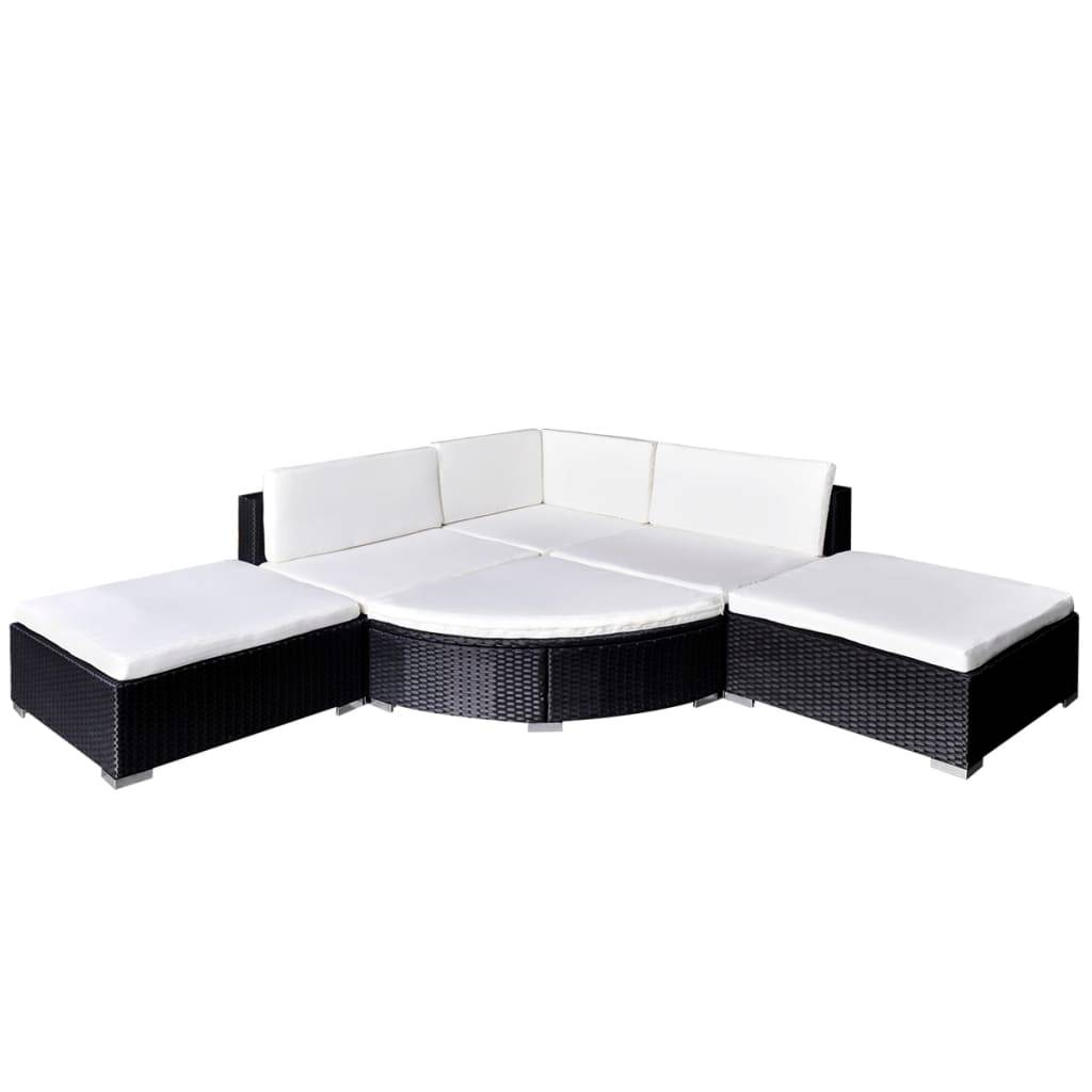 Helloshop26 - Salon de jardin meuble d'extérieur ensemble de mobilier 6 pièces avec coussins résine tressée noir - Image 2