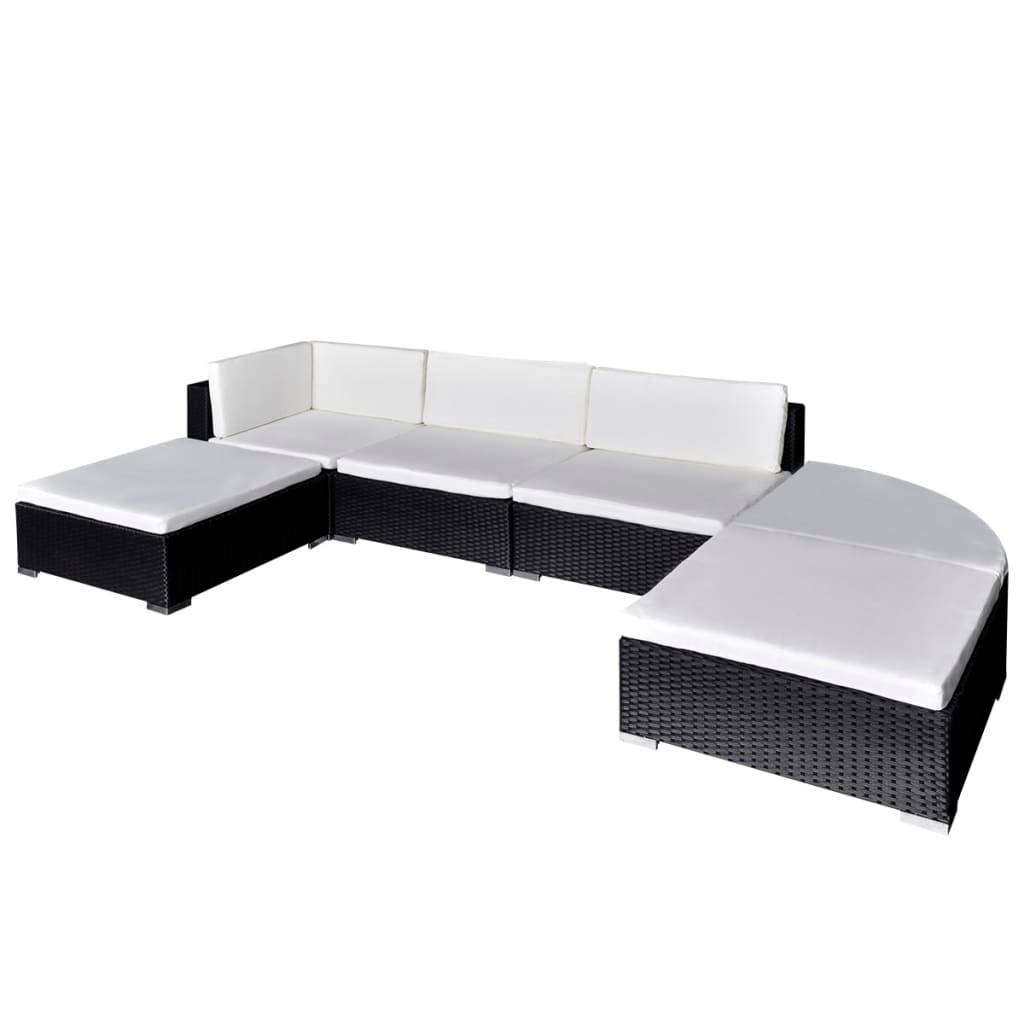 Helloshop26 - Salon de jardin meuble d'extérieur ensemble de mobilier 6 pièces avec coussins résine tressée noir - Image 1