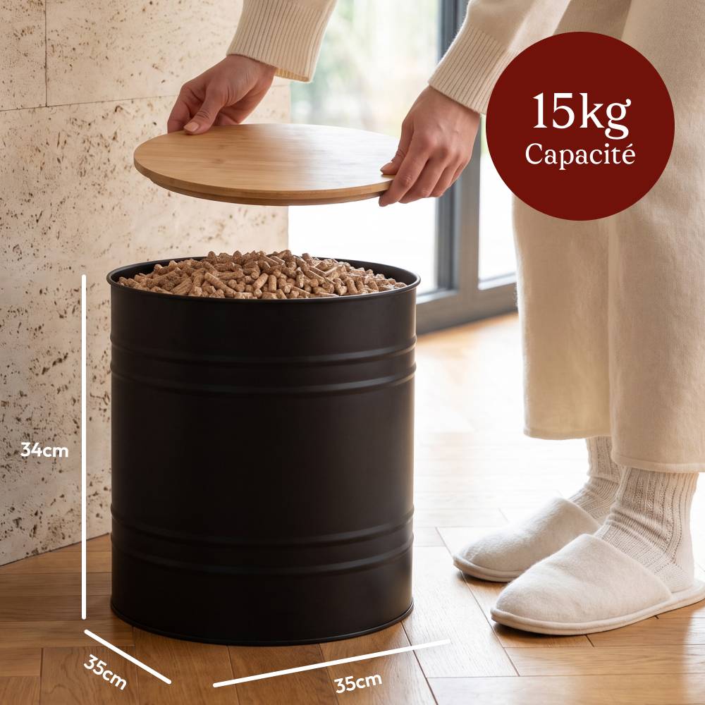 Réservoir Pellets & Granulés Rond, Cap. 15kg, Métal Noir CASABEL - Image 2