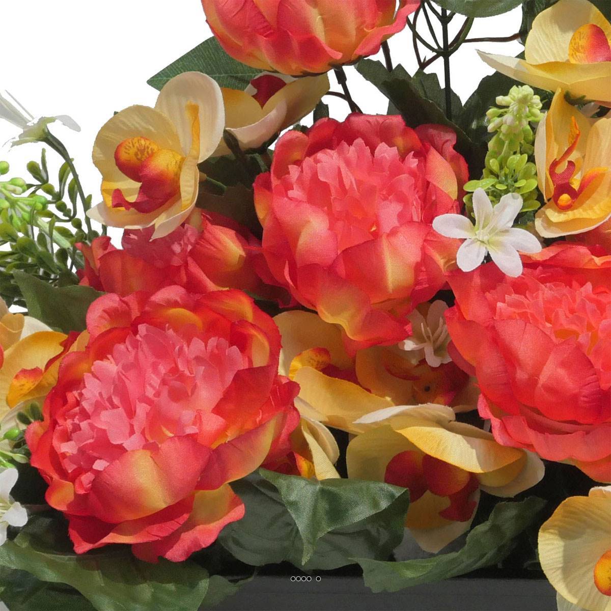 Artificielles - Devant de tombe de Pivoine, Orchidée, mini fleurs et ficus Rose fushia artificiels pour la Toussaint - couleur: Rose fushia 730 - Image 3