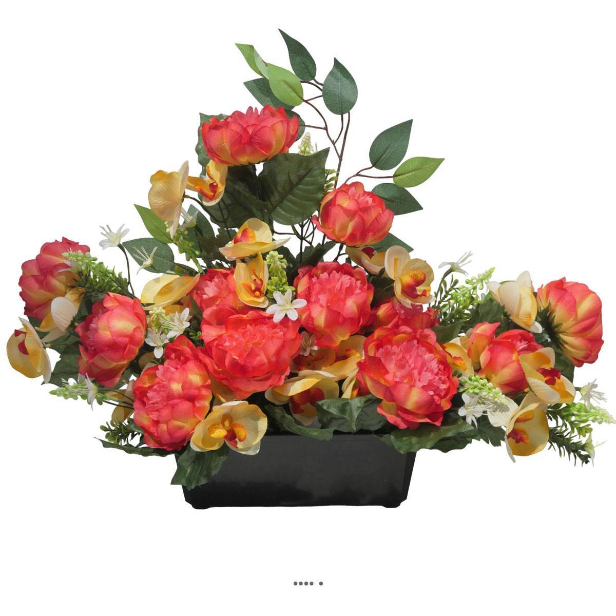 Artificielles - Devant de tombe de Pivoine, Orchidée, mini fleurs et ficus Rose fushia artificiels pour la Toussaint - couleur: Rose fushia 730 - Image 2