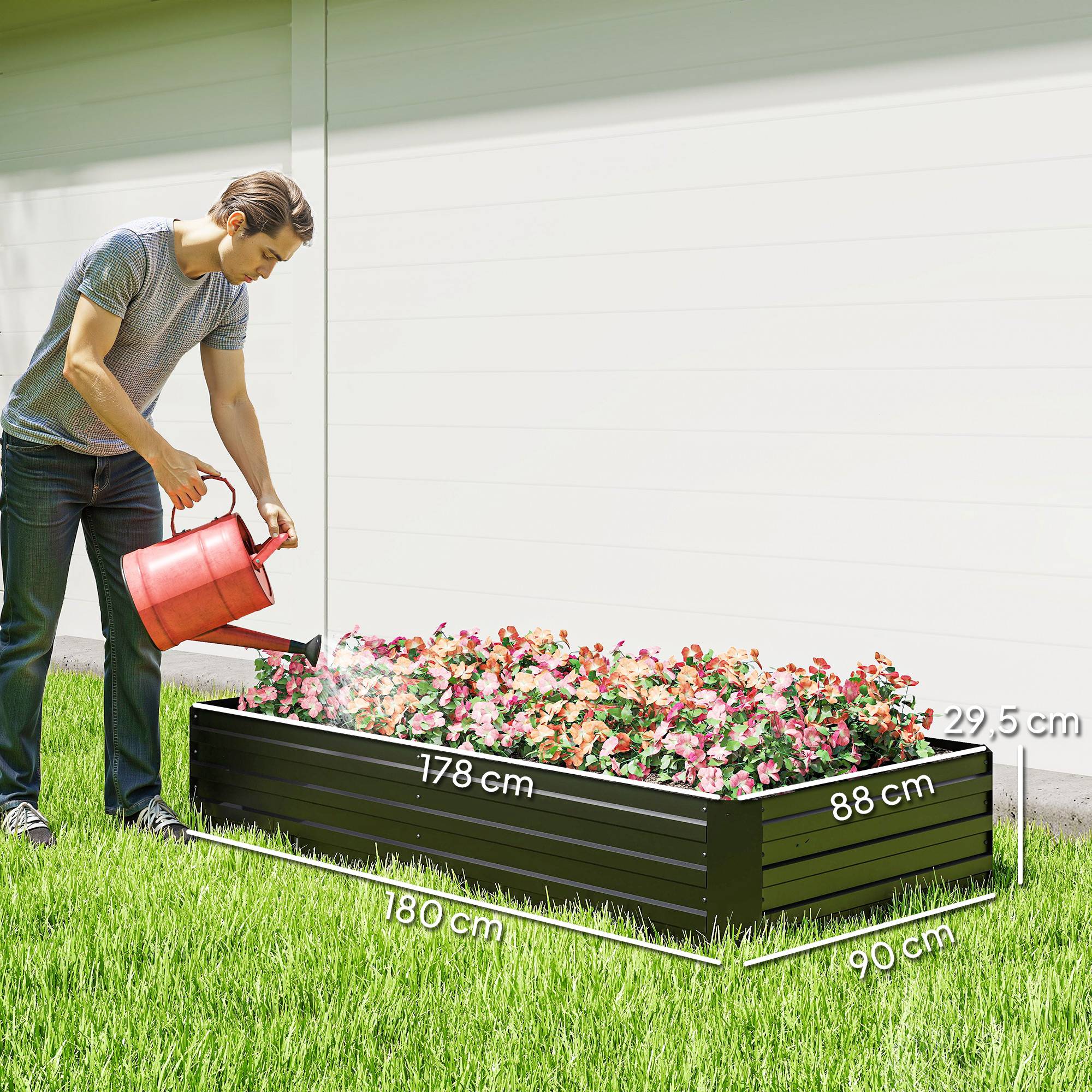Sans Marque - Carré potager jardinière rectangulaire en acier galvanisé tuteurs pour tomates et plantes grimpantes 180 x 90 x 29,5 cm - Image 5