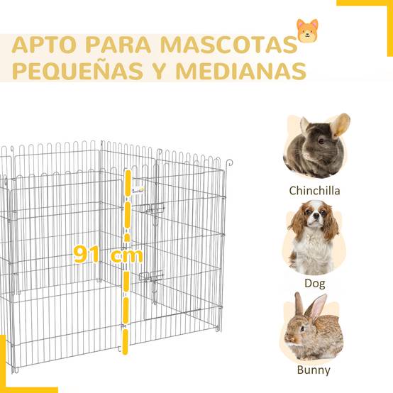Clôture pliante pour chien en 8 parties, 63 x 91 cm, avec 1 portillon et cadre en acier, couleur argent, idéale pour jardin et terrasse. - Image 8