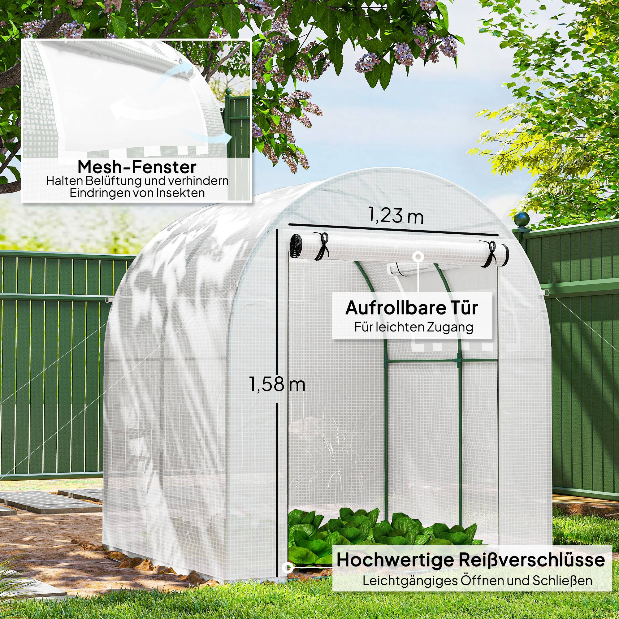Serre de jardin acier bâche plastique pour semis fleurs fenêtres 180x180x200cm blanc - ComfortXL Outdoor Living - Image 8
