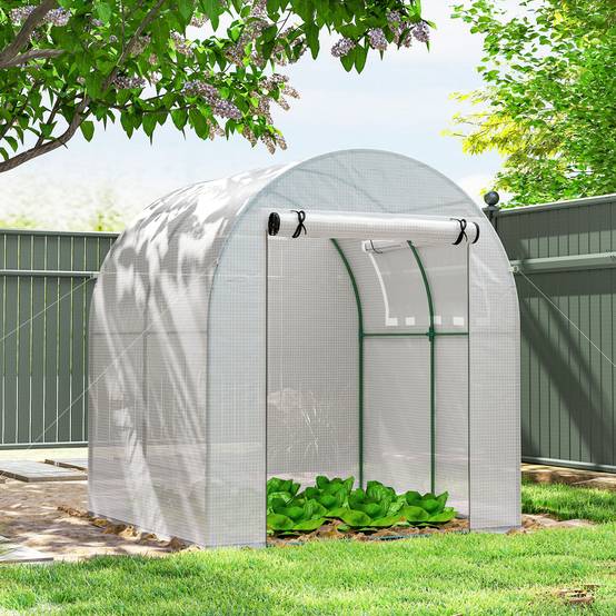 Serre de jardin acier bâche plastique pour semis fleurs fenêtres 180x180x200cm blanc - ComfortXL Outdoor Living - Image 4