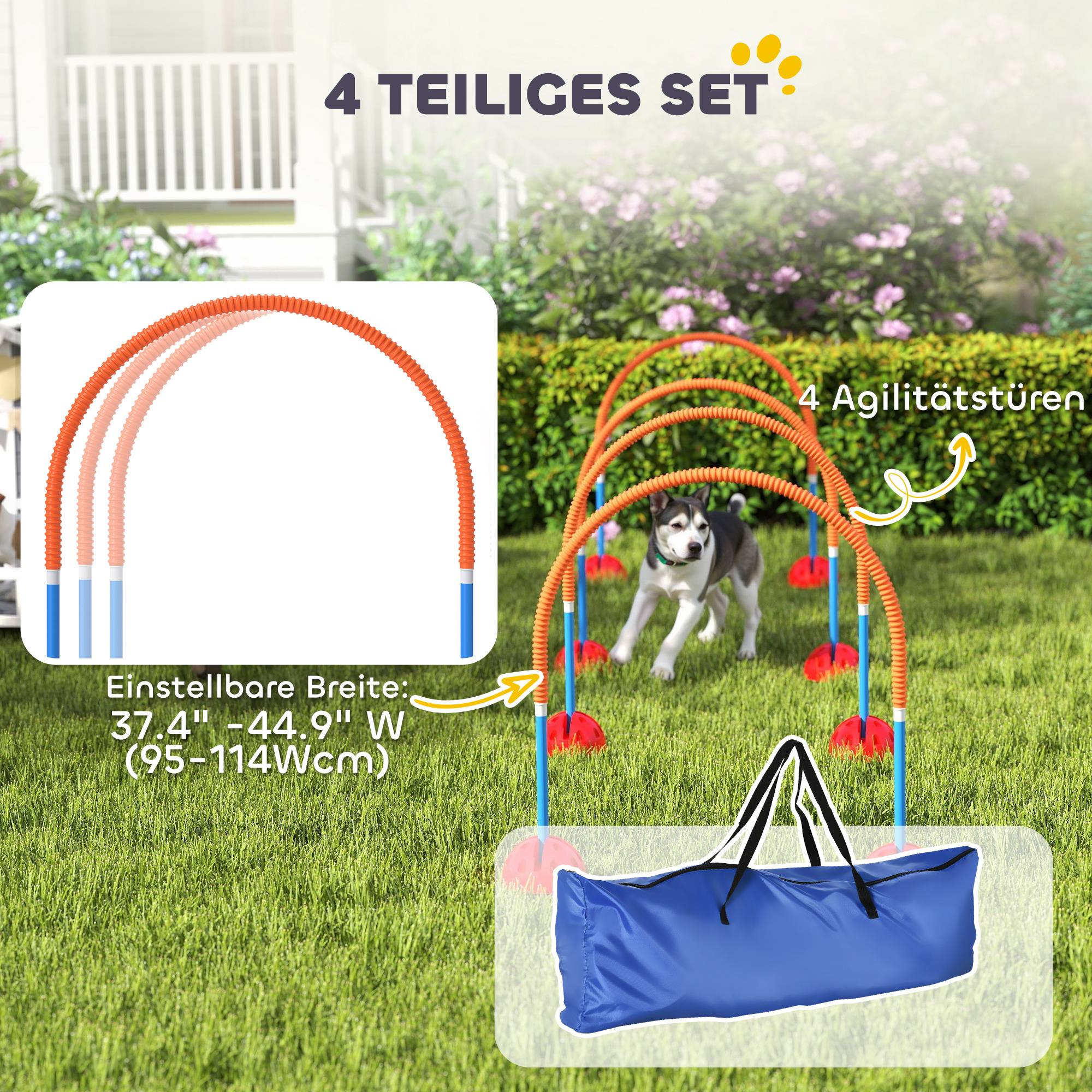 ComfortXL - Parcours agilité chien 4 portiques en plastique bleu orange largeur réglable avec sac - ComfortXL Outdoor Living - Image 6