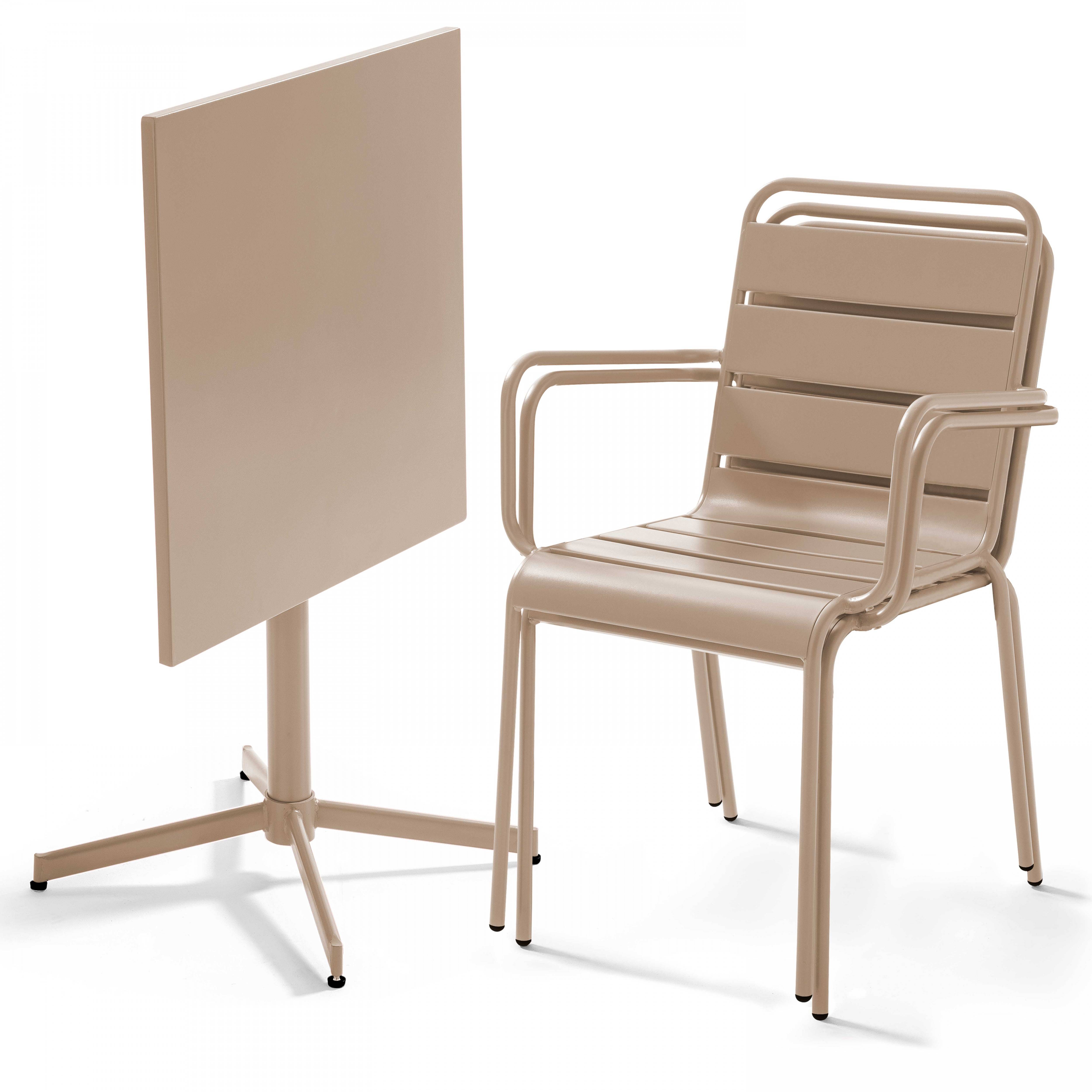 Oviala - Ensemble table de jardin bistrot et 2 fauteuils métal taupe Palavas - Oviala - Image 2