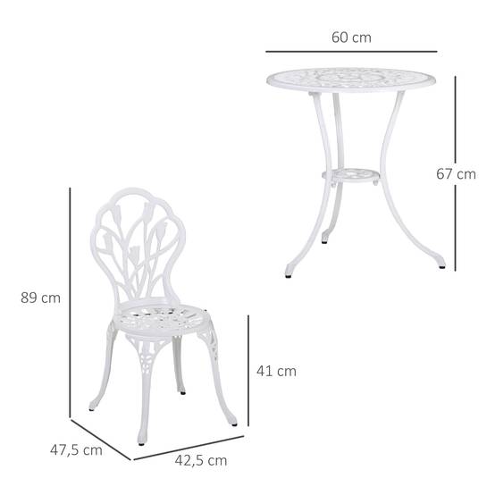 Ensemble de salle à manger pour 2 personnes, mobilier de jardin : 1 table + 2 chaises avec trou pour parasol, aluminium, blanc - Image 5