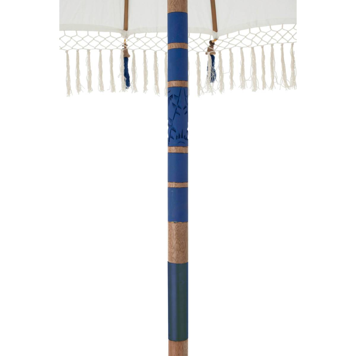 J-Line - Parasol Rond à Franges "Flavie" 180cm Écru & Bleu - Image 5