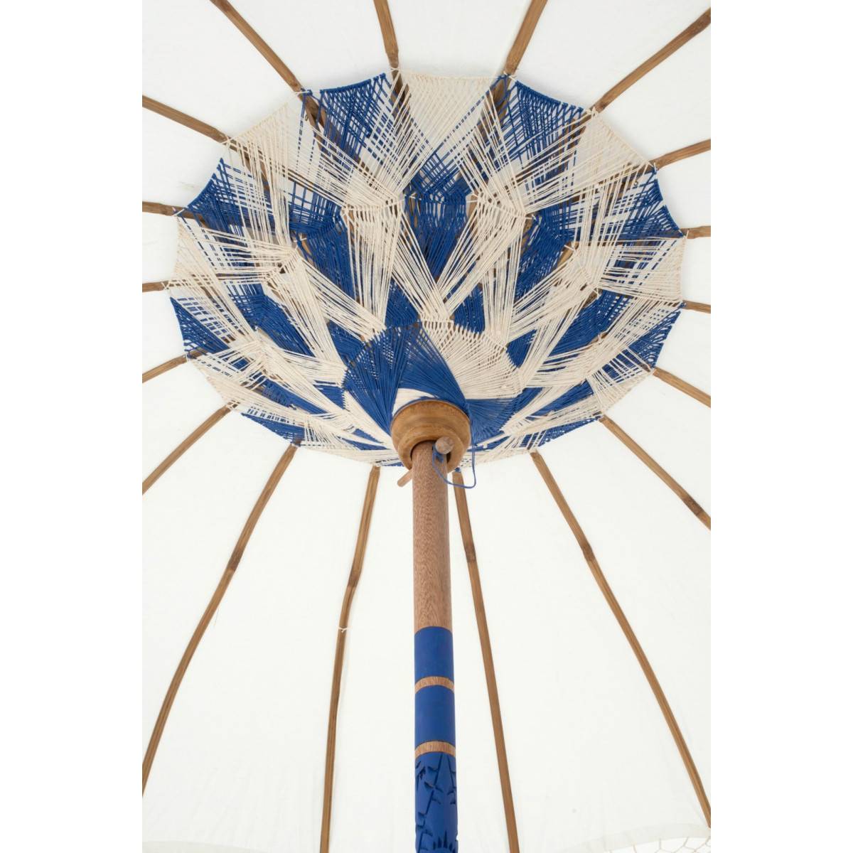 J-Line - Parasol Rond à Franges "Flavie" 180cm Écru & Bleu - Image 3