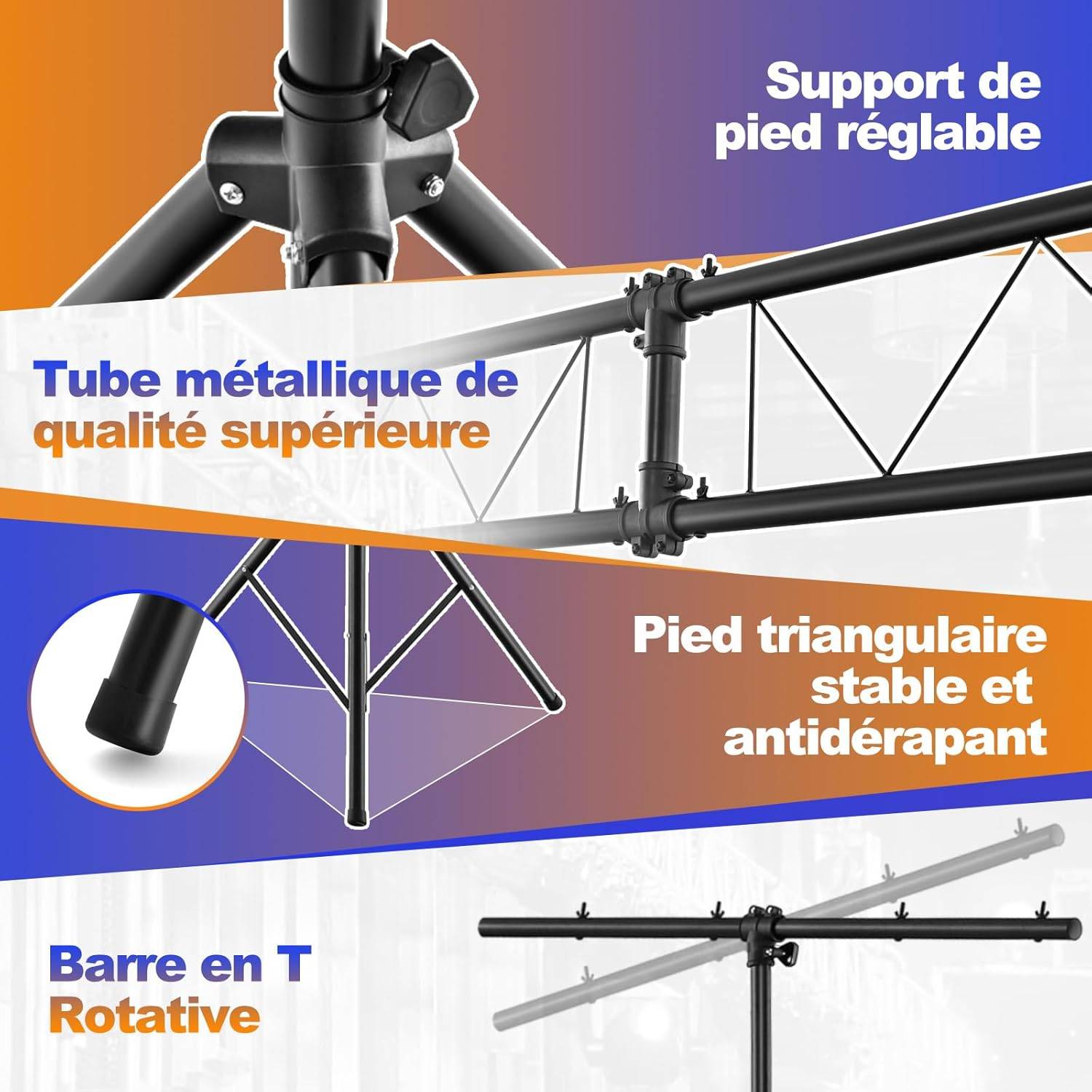 Support d'Éclairage LED avec Hauteur Réglable 180 à 350 cm Charge 100KG,  pour Scène Concerts - Image 2