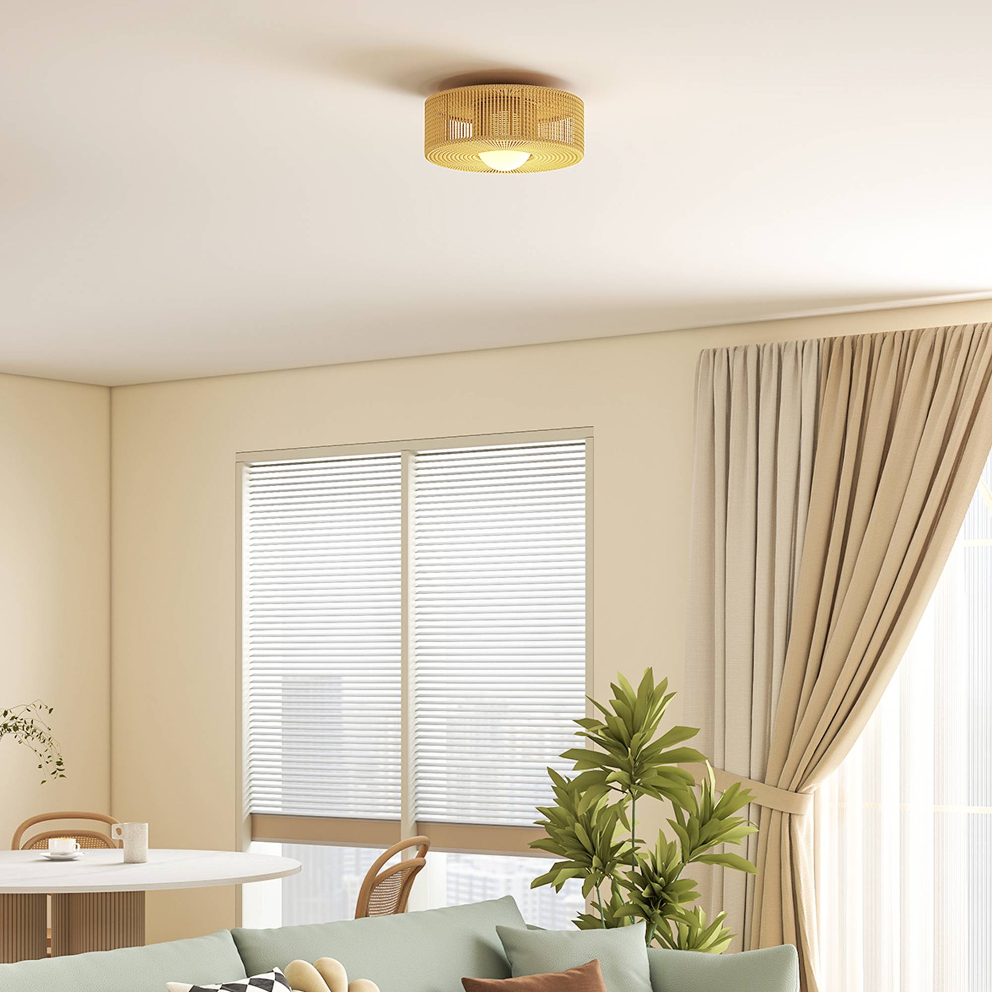 Sans Marque - Lampe terrasse lampe terrasse Boho suspendue éclairage LED G9 lampe chanvre ronde - Image 4