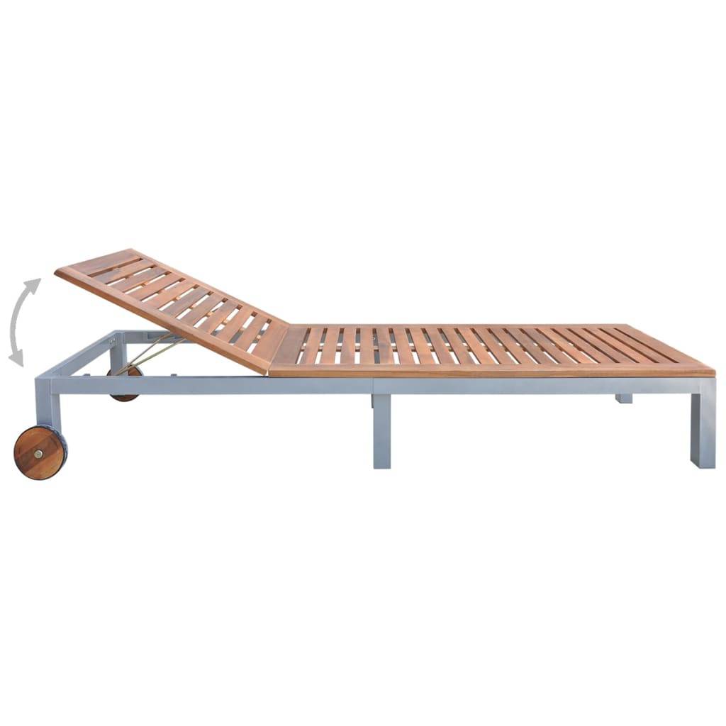 Helloshop26 - Transat chaise longue bain de soleil lit de jardin terrasse meuble d'extérieur avec coussin bois d'acacia et acier galvanisé - Image 3