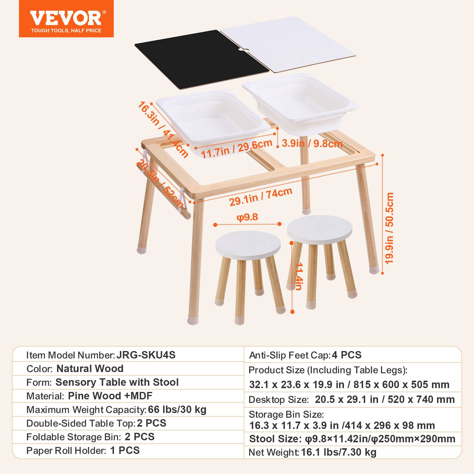 Vevor - VEVOR Table activités enfants, exploration sensorielle, 3 bacs. Bois, sable, eau. - Image 7