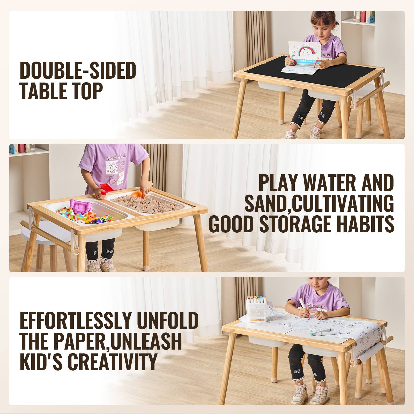 Vevor - VEVOR Table activités enfants, exploration sensorielle, 3 bacs. Bois, sable, eau. - Image 3