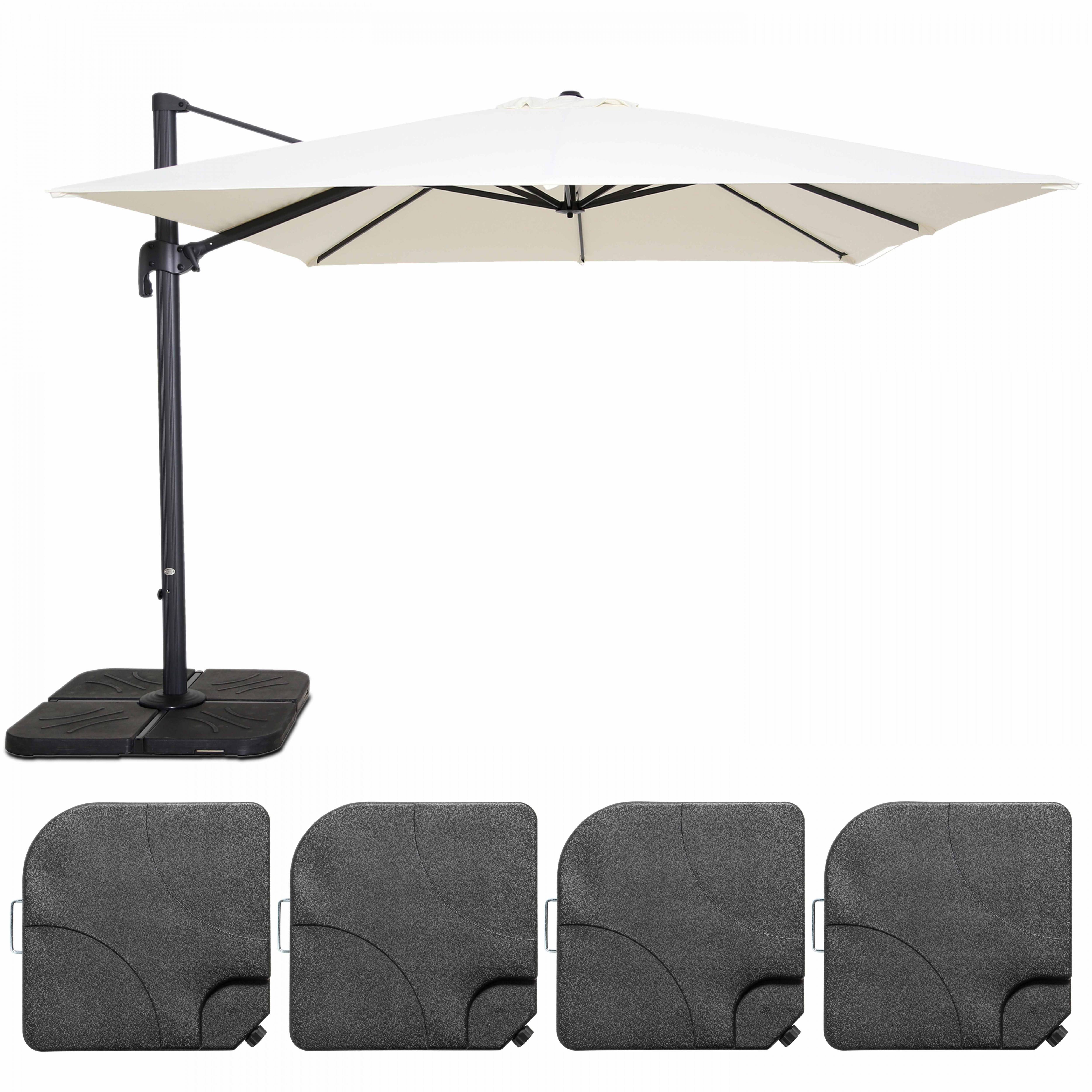 Oviala - Parasol déporté inclinable rotatif 3x3m et 4 dalles à remplir blanc Malaga - Oviala - Image 2