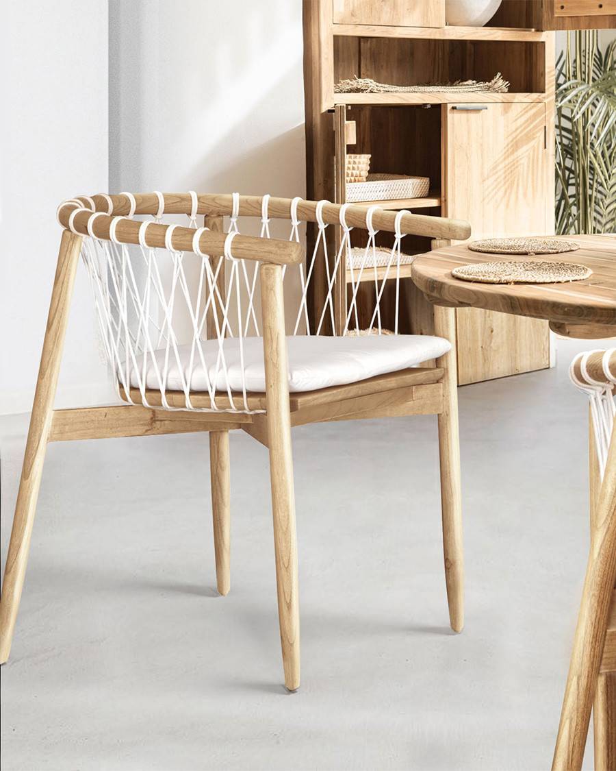 Nala - Chaise en teck massif et cordage blanc - UNIQKA - Image 1