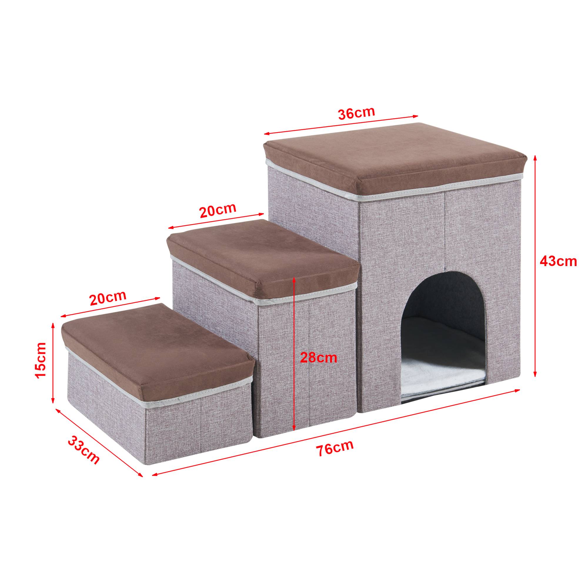 Escalier à 3 marches pour animaux domestiques Vojens 76 x 33 x 43 cm avec niche marron foncé gris [en.casa] - Image 5