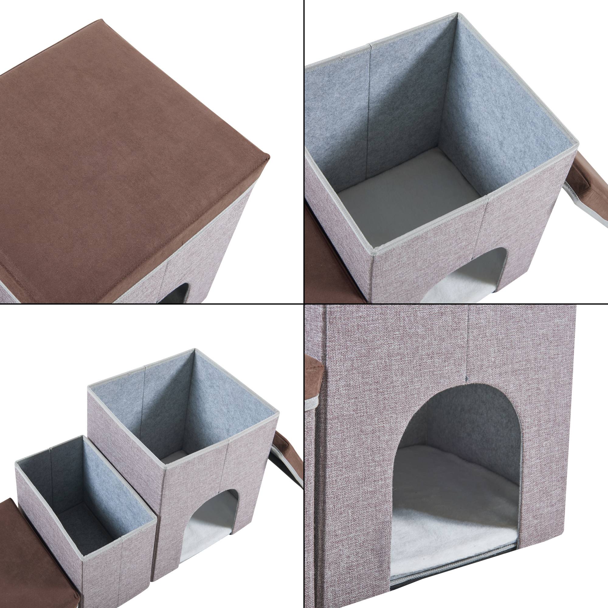 Escalier à 3 marches pour animaux domestiques Vojens 76 x 33 x 43 cm avec niche marron foncé gris [en.casa] - Image 8