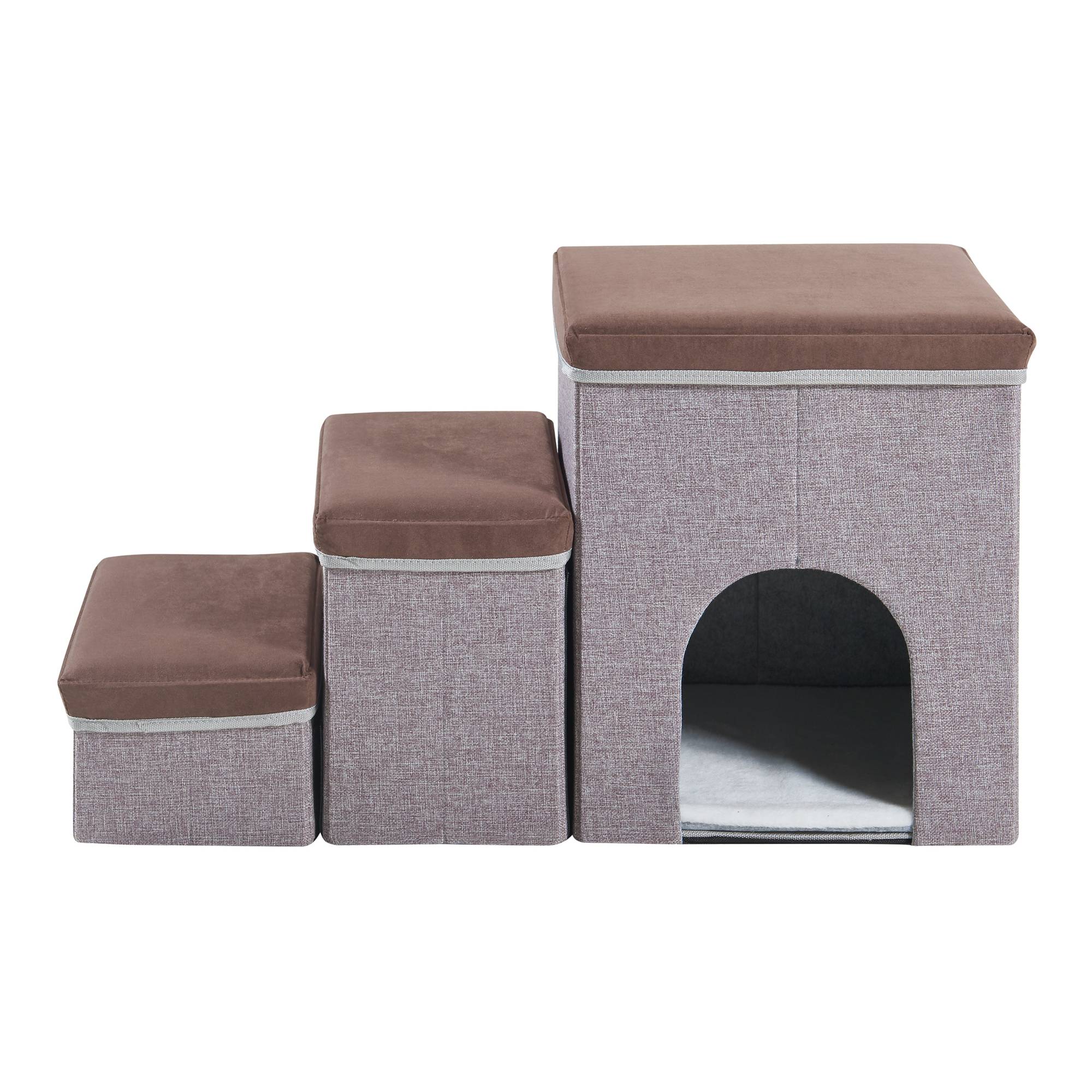 Escalier à 3 marches pour animaux domestiques Vojens 76 x 33 x 43 cm avec niche marron foncé gris [en.casa] - Image 6