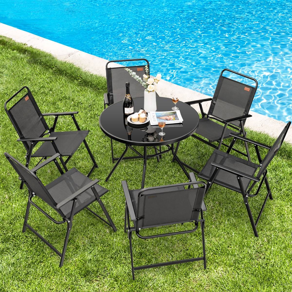 Lot de 4 Chaises de Jardin Pliantes en Textilène avec Accoudoirs en Métal Fauteuil de Jardin avec Pieds Antidérapants Noir F166R - Image 2