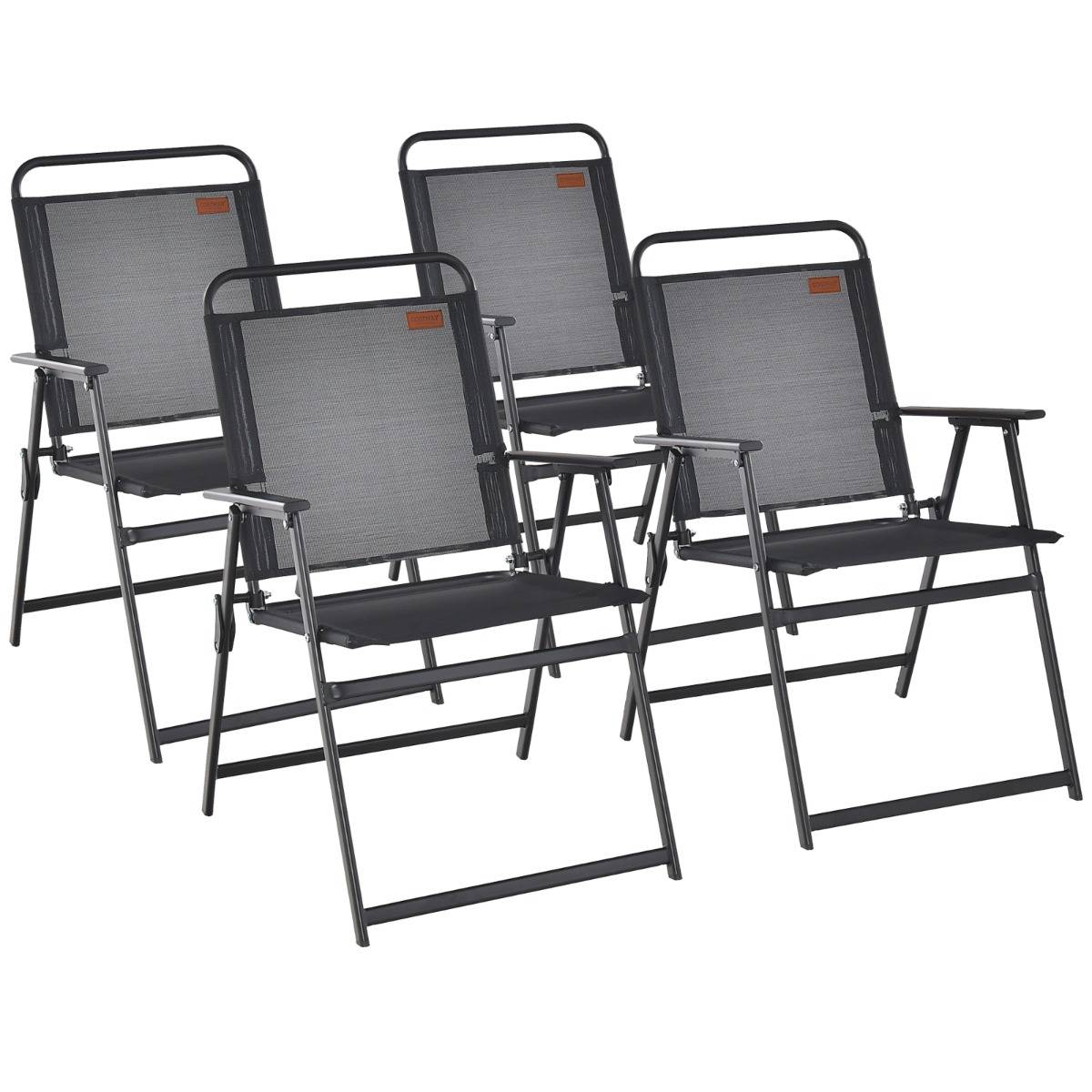 Lot de 4 Chaises de Jardin Pliantes en Textilène avec Accoudoirs en Métal Fauteuil de Jardin avec Pieds Antidérapants Noir F166R - Image 1