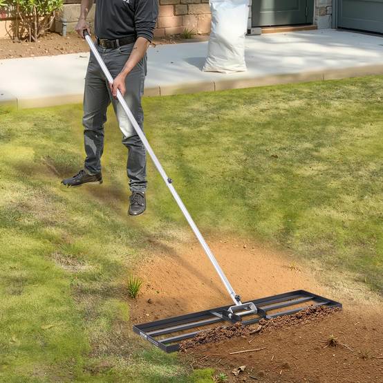 VEVOR Rateau nivellement pelouse, 914x254x2290 mm, manche 2130 mm. Acier carbone, jardin. - Image 8