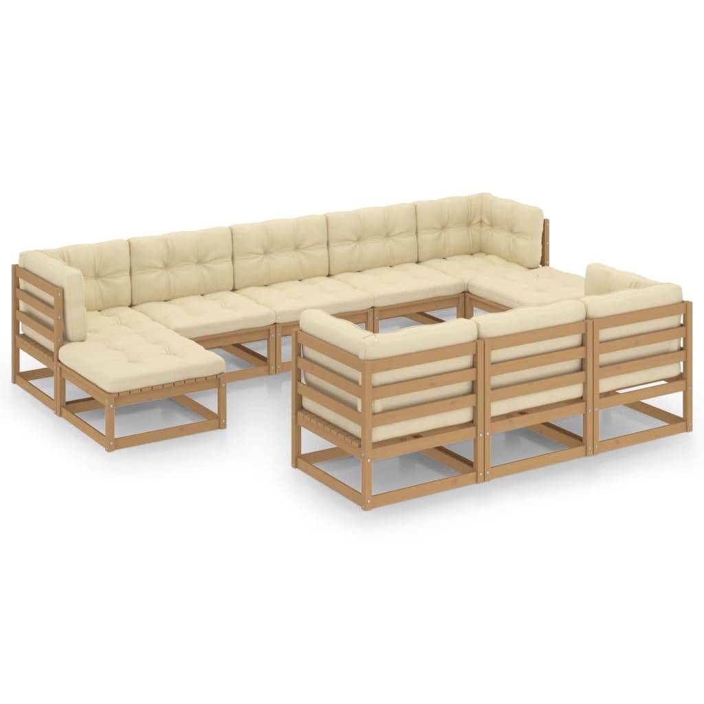 Helloshop26 - Salon de jardin meuble d'extérieur ensemble de mobilier 10 pièces avec coussins marron miel bois de pin - Image 1