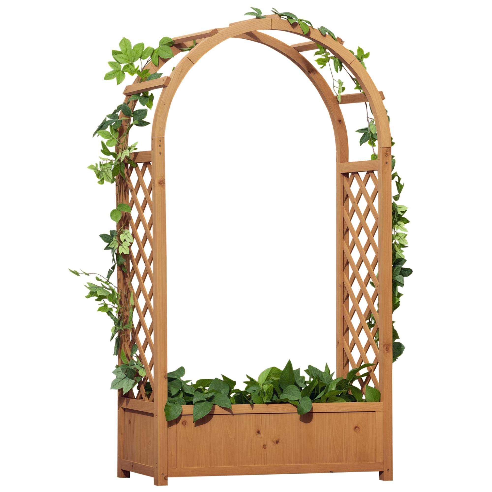 Jardinière rectangulaire sur pied avec treillis et arche - 83 x 36 x 152 cm - fond à lattes - bois sapin pré-huilé - Image 1