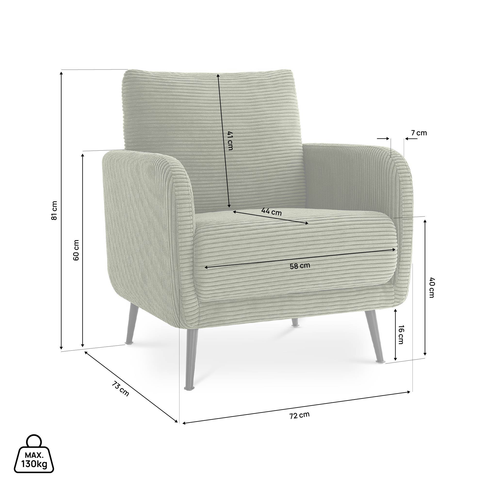 Sicaan Fauteuil design EMMA en velours côtelé vert sauge - Image 5