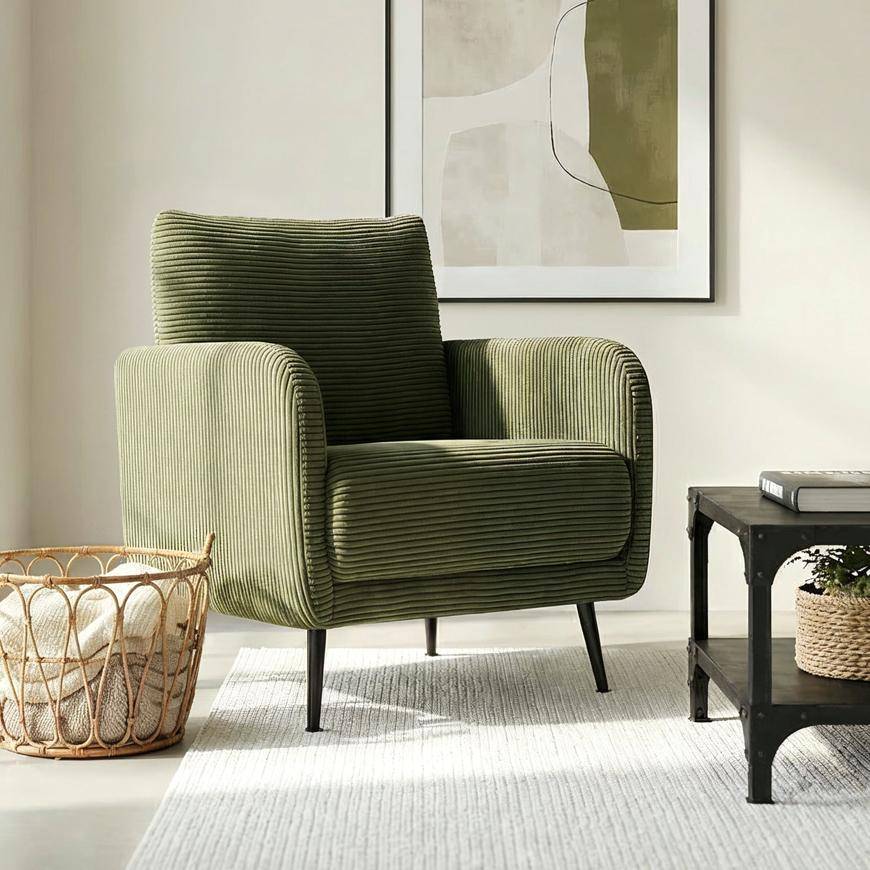 Sicaan Fauteuil design EMMA en velours côtelé vert sauge - Image 1