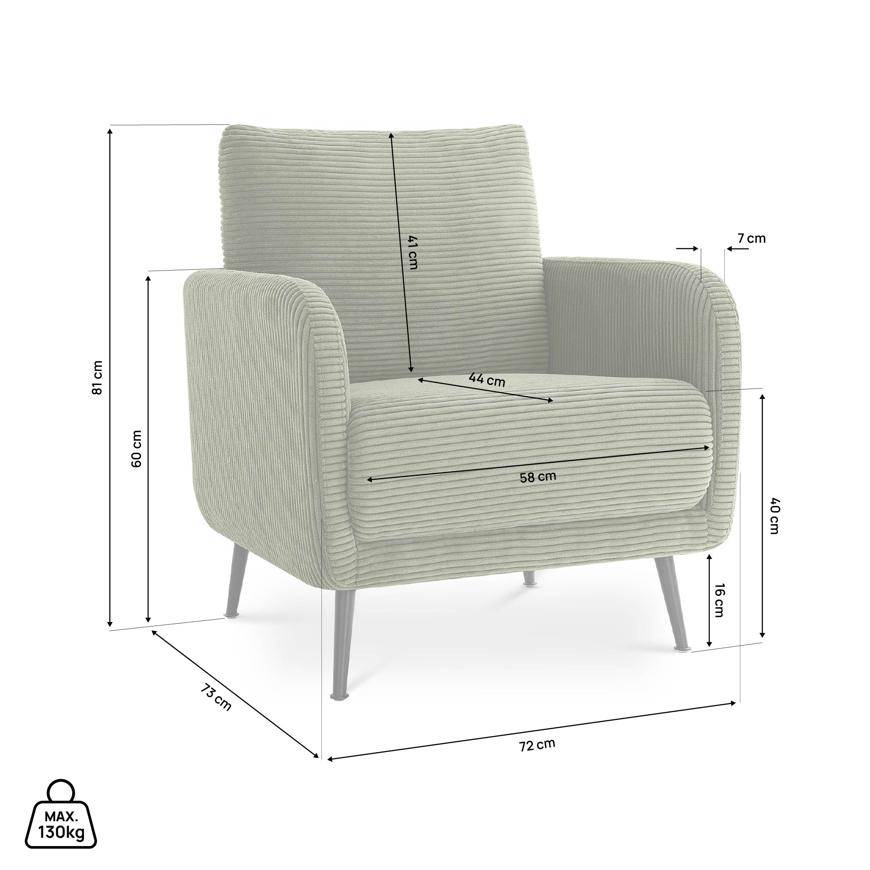 Sicaan Fauteuil design EMMA en velours côtelé vert sauge - Image 2