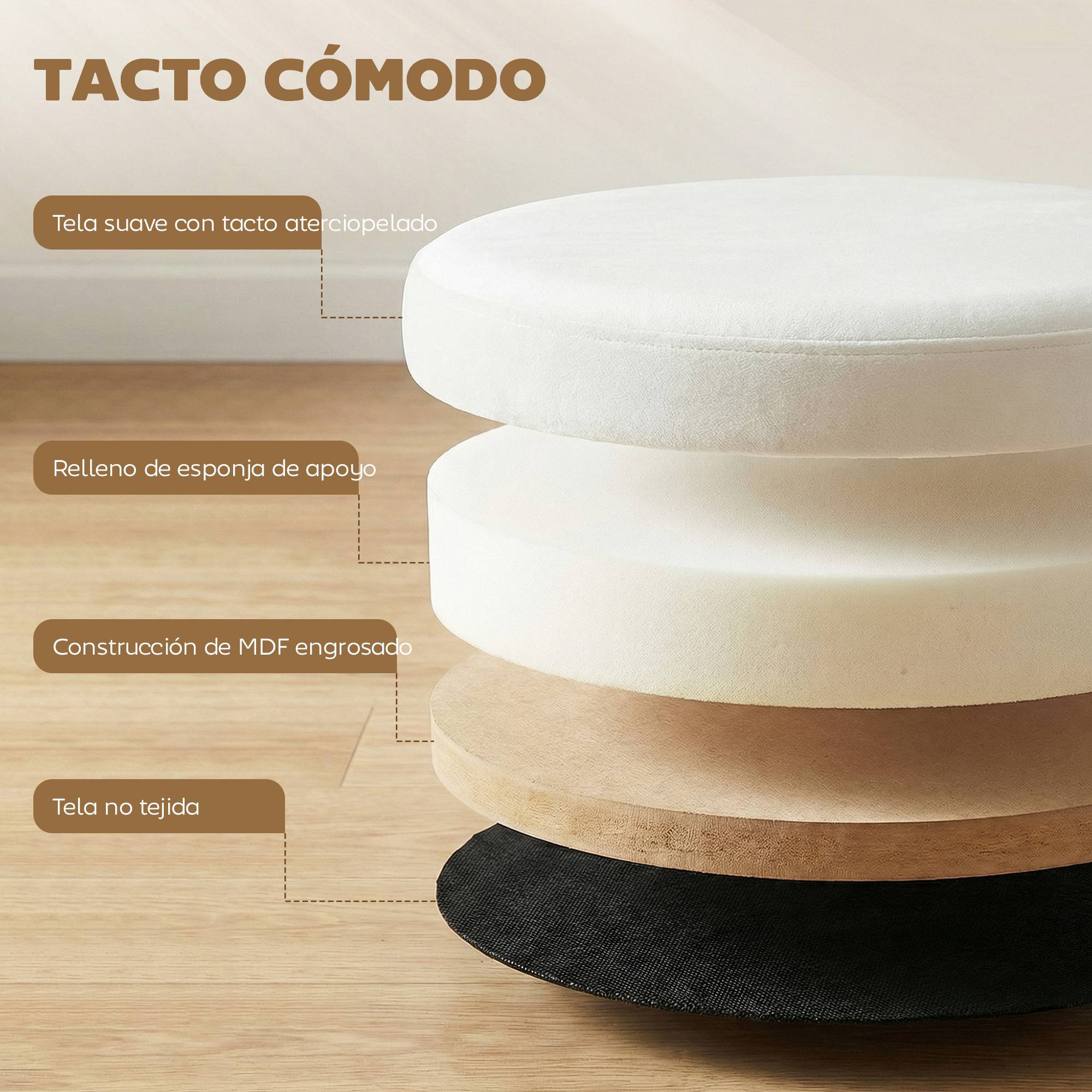 Banc coffre ottoman de rangement, coffre de rangement pliable, 35 L, 38 x 38 x 38 cm, revêtement en velours, coffre de rangement rond crème - Image 8