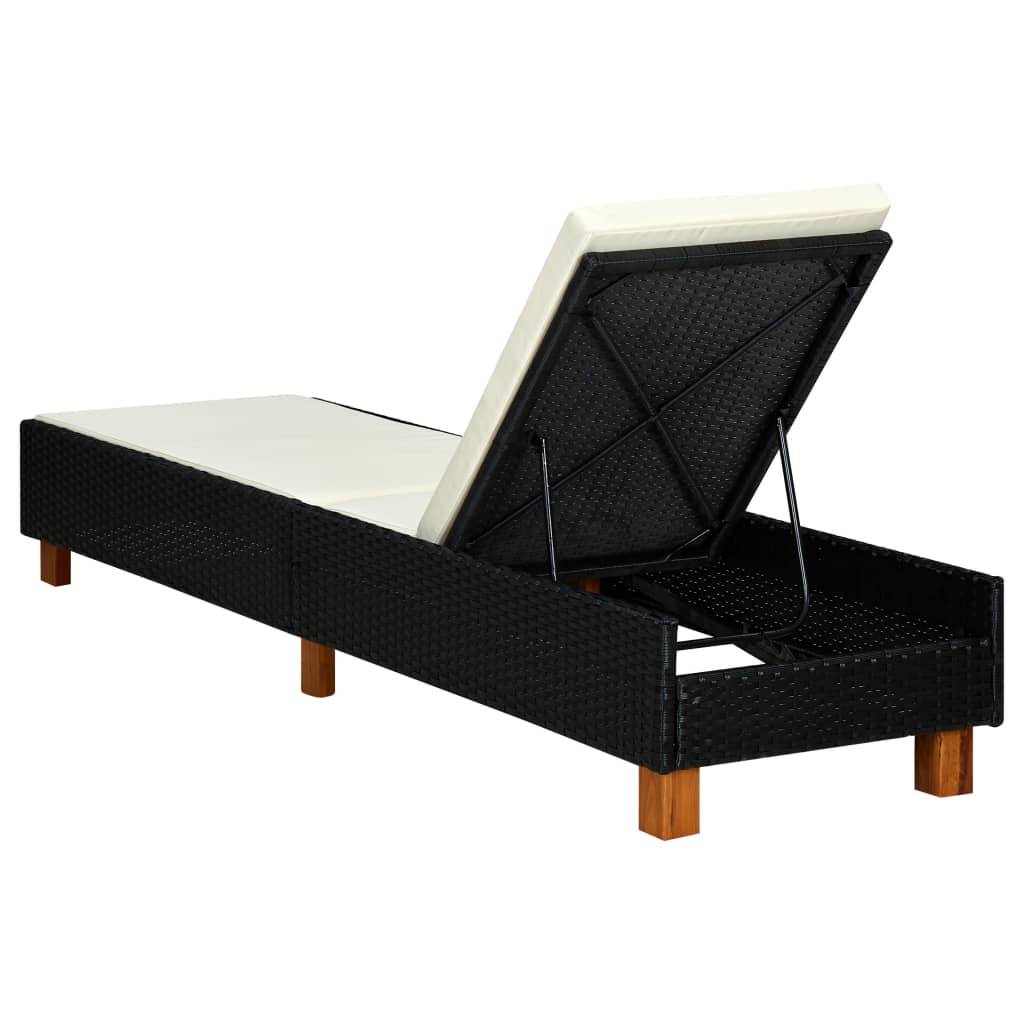 Helloshop26 - Transat bain de soleil avec coussin résine tressée noir - Image 4