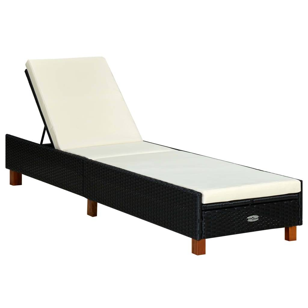 Helloshop26 - Transat bain de soleil avec coussin résine tressée noir - Image 1
