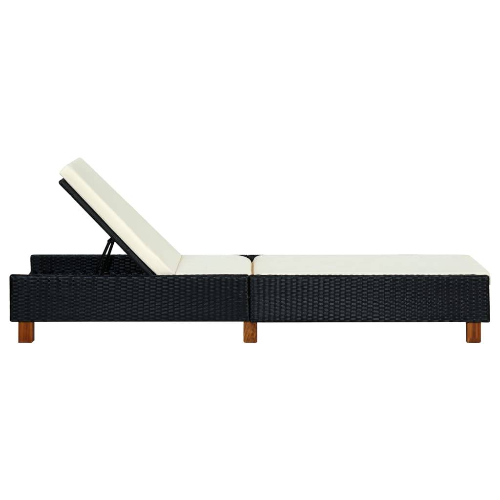 Helloshop26 - Transat bain de soleil avec coussin résine tressée noir - Image 3