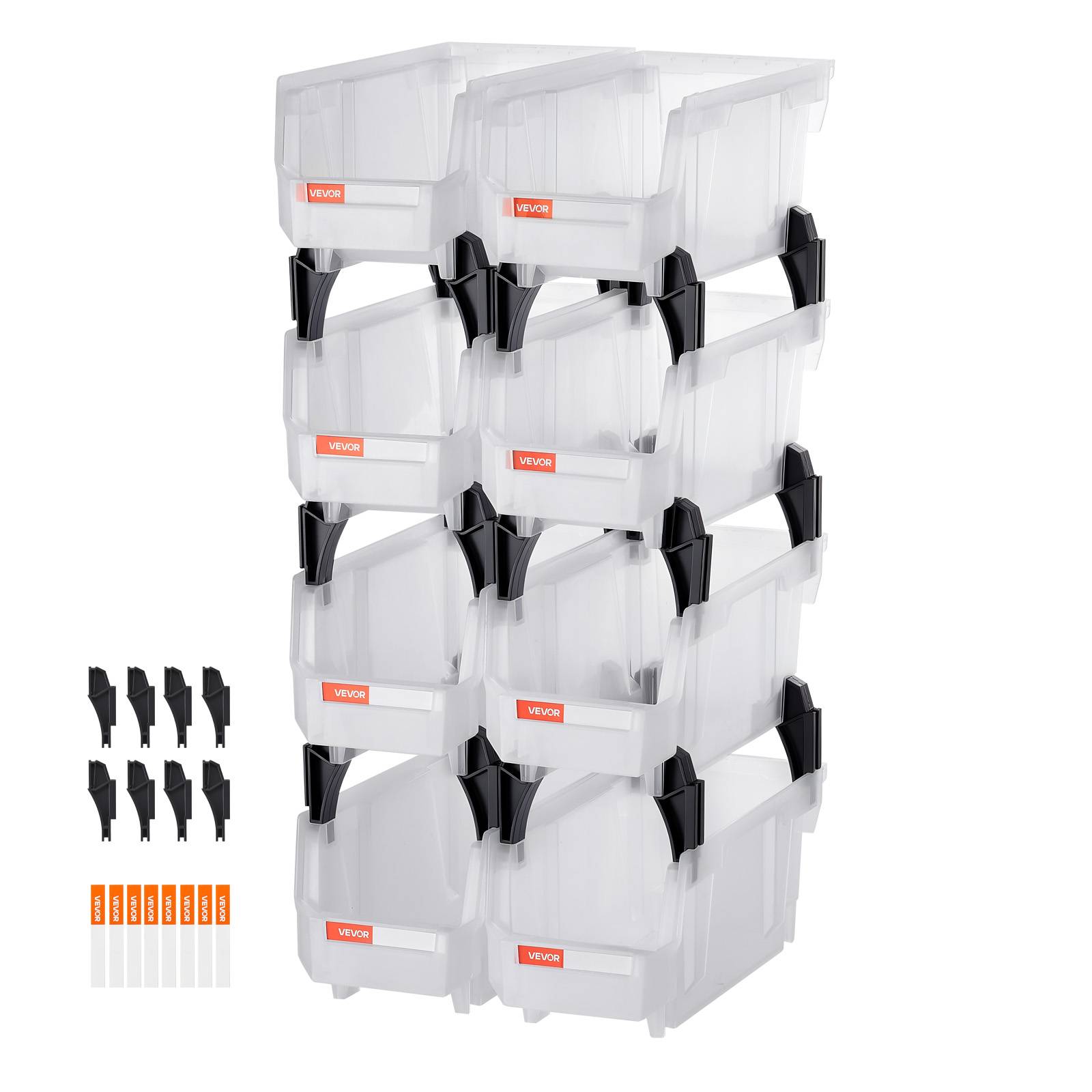 Vevor - VEVOR Bac à bec empilable lot de 8, 27,6 x 14 x 13 cm, transparent, bacs de rangement pour garage, placard, bureau, petites pièces - Image 1